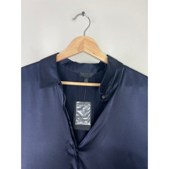 NEW ATM Silk Charmeuse Short Sleeve Camp Shirt in Blue Ink Size: Large - Picture 4 of 10